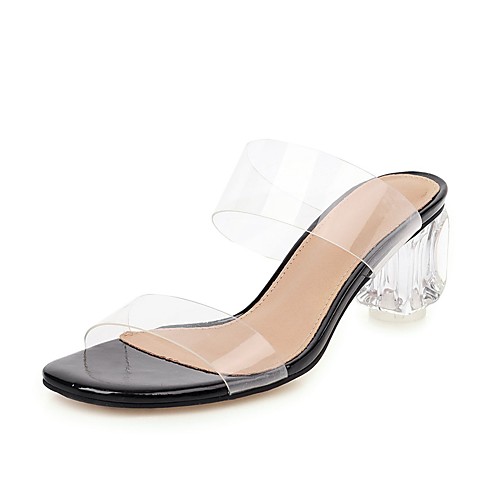 

Women's Sandals Black Sandals Fall / Spring & Summer Crystal Heel Open Toe Classic Minimalism Daily Party & Evening PU Black / Pink / Green