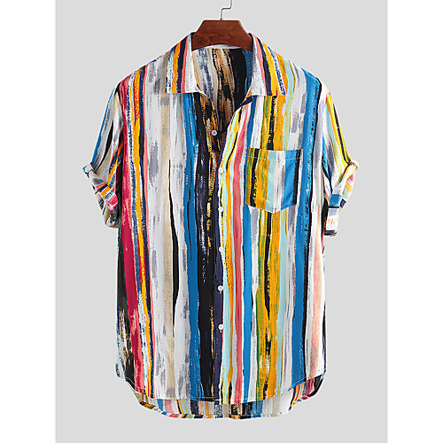 

Men's Rainbow Graffiti Print Shirt Tropical Hawaiian Holiday Casual / Daily Beach Classic Collar Red / Yellow / Short Sleeve