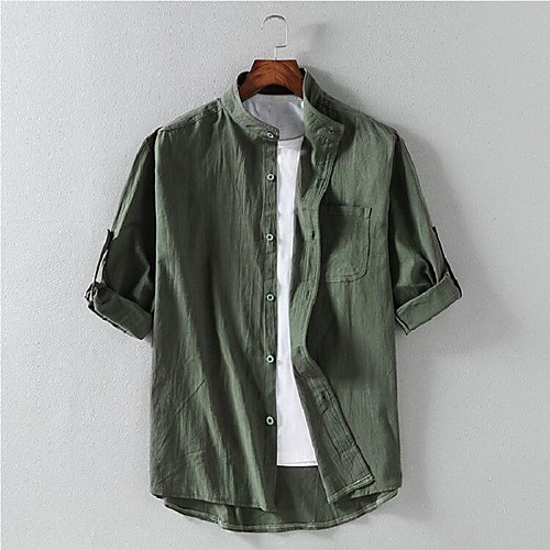 

Men's Shirt Solid Colored 3/4 Length Sleeve Daily Tops White Black Army Green