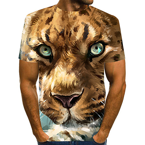 

Men's Plus Size 3D Animal Tiger Pleated Print T-shirt Street chic Exaggerated Daily Going out Round Neck Rainbow / Short Sleeve