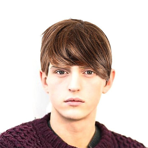 

Synthetic Wig Matte Natural Straight Layered Haircut Wig Short Light golden Light Brown Grey Natural Black Synthetic Hair 65 inch Men's Party New Hot Sale Gray