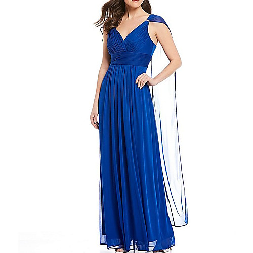 

A-Line Mother of the Bride Dress Elegant V Neck Floor Length Chiffon Sleeveless with Pleats Ruching 2020