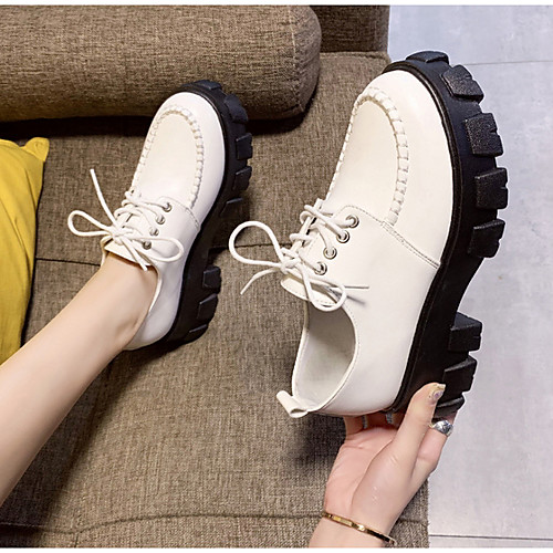 

Women's Oxfords Spring & Summer Creepers Round Toe Daily PU White / Black