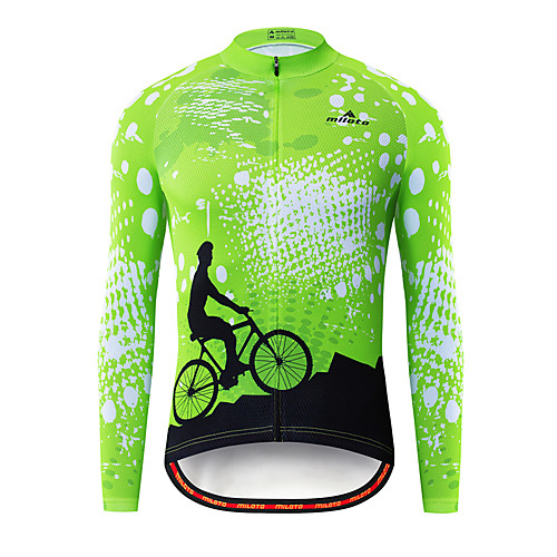 

Miloto Men's Long Sleeve Cycling Jersey Black / Green Bike Jersey Top Mountain Bike MTB Road Bike Cycling Breathable Quick Dry Sports Clothing Apparel / Stretchy