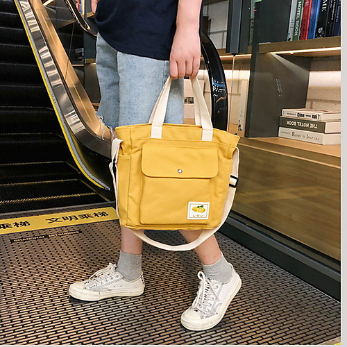 

Women's Zipper Canvas Top Handle Bag Handbags Solid Color White / Black / Yellow