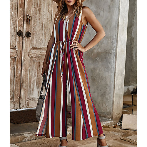 

Women's Blushing Pink Navy Blue Yellow Jumpsuit Striped