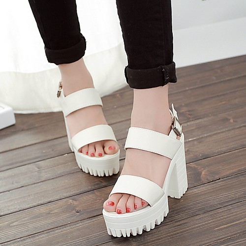 

Women's Sandals Heel Sandals Summer Creepers Open Toe Daily PU White / Black