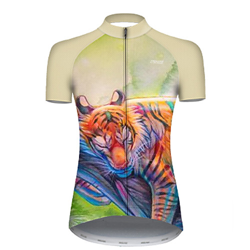 

21Grams Women's Short Sleeve Cycling Jersey Polyester Green / Yellow Galaxy Animal Tiger Bike Jersey Top Mountain Bike MTB Road Bike Cycling Breathable Quick Dry Ultraviolet Resistant Sports Clothing