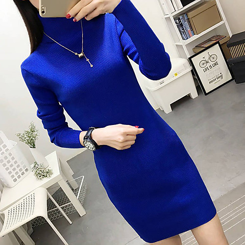 

Women's Sweater Dress Short Mini Dress - Long Sleeve Solid Color Fall Winter Boat Neck Casual Elegant Slim 2020 Wine Black Red Royal Blue Gray M L XL XXL XXXL