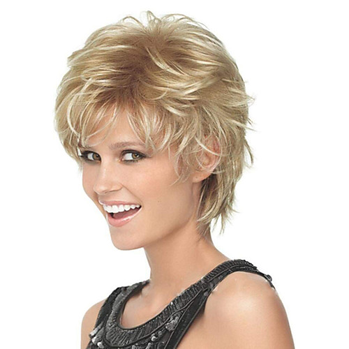 

Synthetic Wig Matte Loose Curl Layered Haircut Wig Short Light golden Synthetic Hair 6 inch Women's Fashionable Design curling Fluffy Blonde