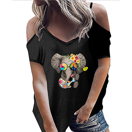 

Women's T-shirt Animal Tops V Neck Daily Summer White Black Blue S M L XL 2XL