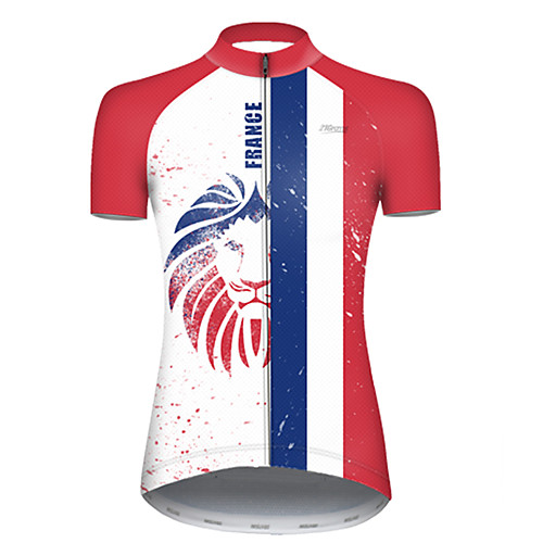 

21Grams Women's Short Sleeve Cycling Jersey Polyester Red / White Lion France National Flag Bike Jersey Top Mountain Bike MTB Road Bike Cycling Breathable Quick Dry Ultraviolet Resistant Sports