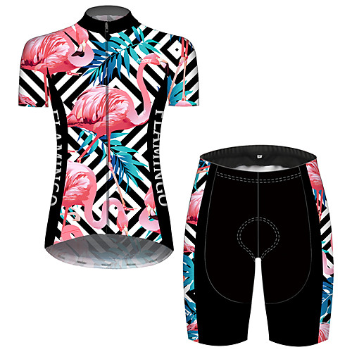 

21Grams Women's Short Sleeve Cycling Jersey with Shorts BluePink Flamingo Floral Botanical Bike Breathable Quick Dry Sports Flamingo Mountain Bike MTB Road Bike Cycling Clothing Apparel