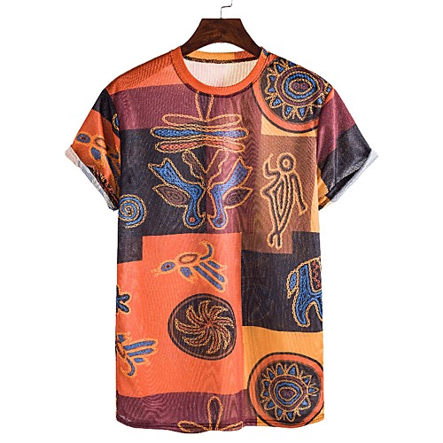 

Men's Floral Color Block Print T-shirt Basic Tropical Daily Going out Round Neck Orange / Short Sleeve