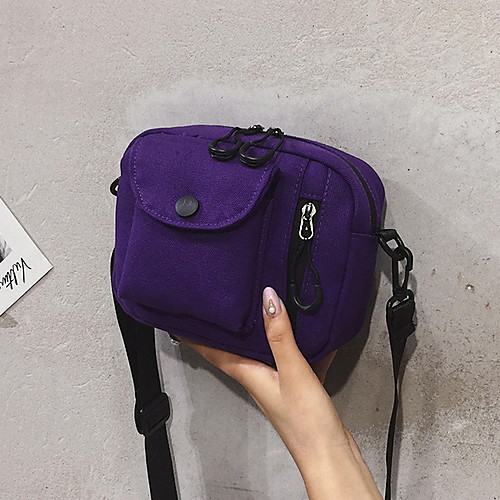 

Women's Zipper Canvas Crossbody Bag 2020 Solid Color White / Black / Blue
