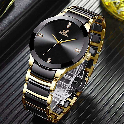 

Men's Steel Band Watches Quartz Modern Style Stylish Stainless Steel Black / Gold 30 m Imitation Diamond Large Dial Analog Casual Minimalist - White Black Gold One Year Battery Life