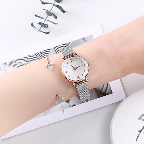 

Women's Steel Band Watches Minimalist New Arrival Silver Stainless Steel Chinese Quartz Silver Chronograph Cute Creative 2 Piece Analog One Year Battery Life