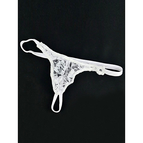 

Men's 1 Piece Lace G-string Underwear - Normal Low Waist White Blushing Pink One-Size