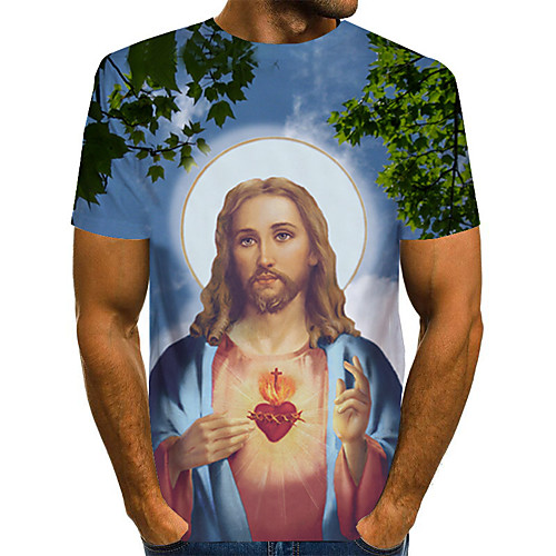 

Men's Plus Size 3D Print T-shirt Basic Daily Round Neck Blue / Short Sleeve