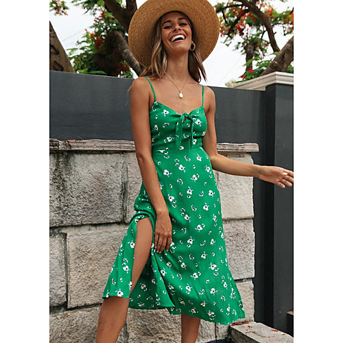 

Women's Knee Length Dress A-Line Dress - Sleeveless Print Summer Casual Mumu 2020 Green S M L XL