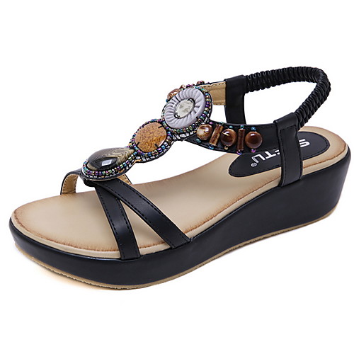 

Women's Sandals Summer Wedge Heel Open Toe Daily PU Almond / Black