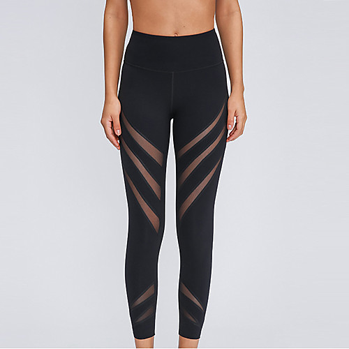 

Women's High Waist Yoga Pants Patchwork Blue Black Black Blue Gray Mesh Elastane Running Fitness Gym Workout 3/4 Capri Pants Sport Activewear Breathable Tummy Control Butt Lift Moisture Wicking High