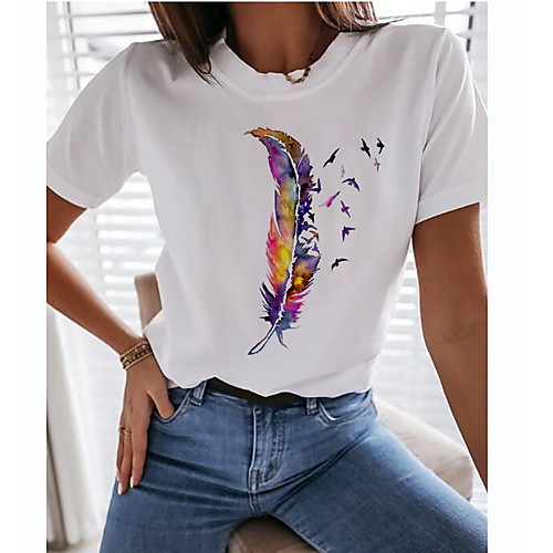 

Women's T-shirt Graphic Tops - Print Round Neck Basic Daily Spring Summer White XS S M L XL 2XL 3XL 4XL