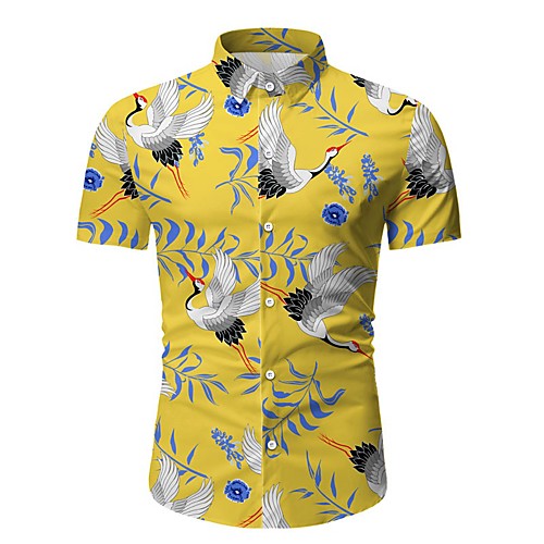 

Men's Floral Slim Shirt Daily Blue / Yellow / Short Sleeve