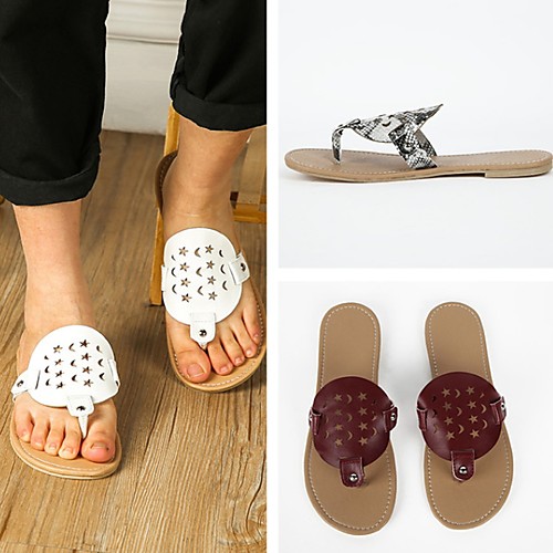 

Women's Slippers & Flip-Flops Summer Flat Heel Open Toe Daily PU White / Red / Brown