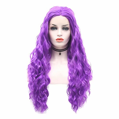 

Synthetic Lace Front Wig Body Wave Carrie Curl Middle Part Lace Front Wig Long Purple Synthetic Hair 18-26 inch Women's Heat Resistant Synthetic Easy dressing Purple / Natural Hairline