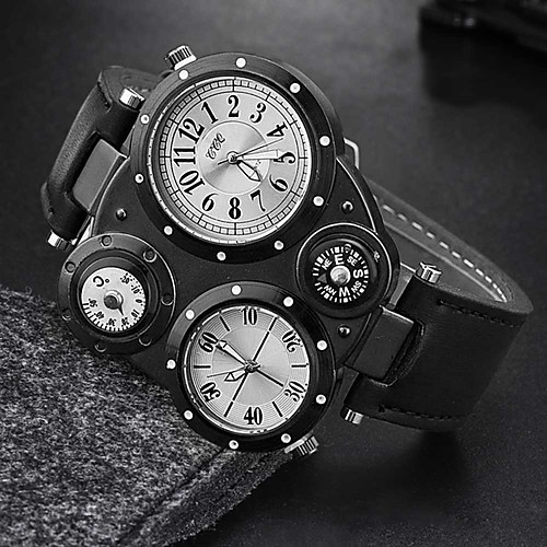 

Men's Military Watch Quartz Sporty Stylish Leather Black / Brown 30 m Water Resistant / Waterproof Thermometer Cool Analog Fashion Cool - WhiteGray Brown Black One Year Battery Life