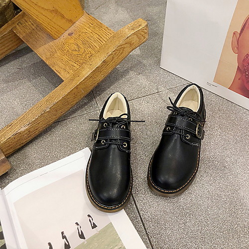 

Women's Oxfords Spring & Summer Low Heel Round Toe Daily PU Almond / Black