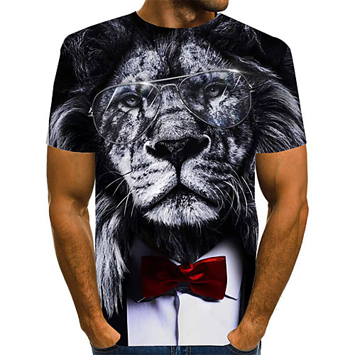 

Men's Plus Size 3D Animal Lion Pleated Print T-shirt Street chic Exaggerated Daily Going out Round Neck Rainbow / Short Sleeve