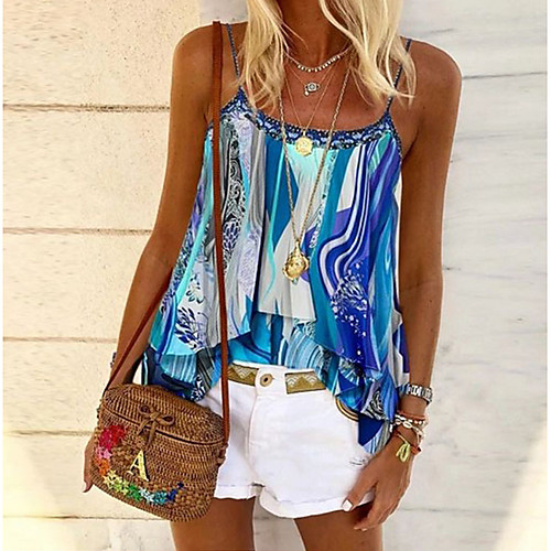 

Women's Tank Top Color Block Strap Tops Basic Top Blue Purple Green