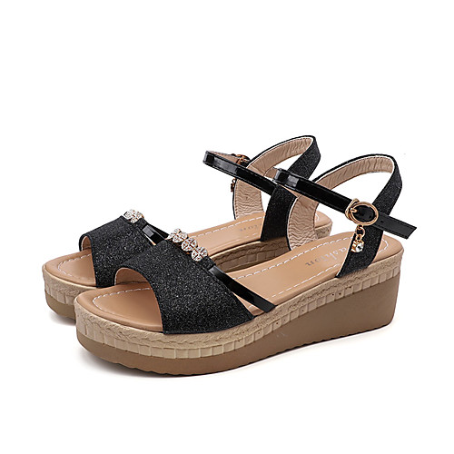

Women's Sandals Wedge Sandals Summer Wedge Heel Open Toe Daily Outdoor PU Black / Gold / Silver