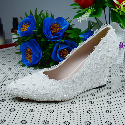 

Women's Heels 2020 Fall & Winter Wedge Heel Pointed Toe Wedding Party & Evening PU White