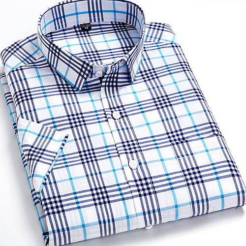 

Men's Shirt Plaid Print Short Sleeve Daily Tops Blue