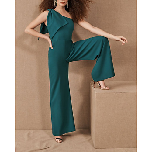 

Jumpsuits Elegant Turquoise / Teal Party Wear Prom Dress One Shoulder Sleeveless Floor Length Spandex with Sleek 2020