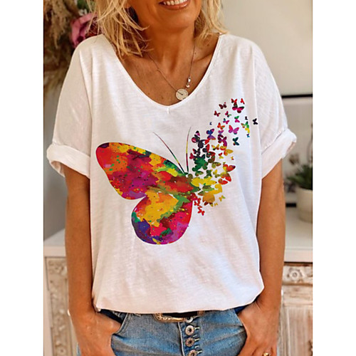 

Women's T-shirt Animal Tops V Neck Daily Summer White S M L XL 2XL 3XL