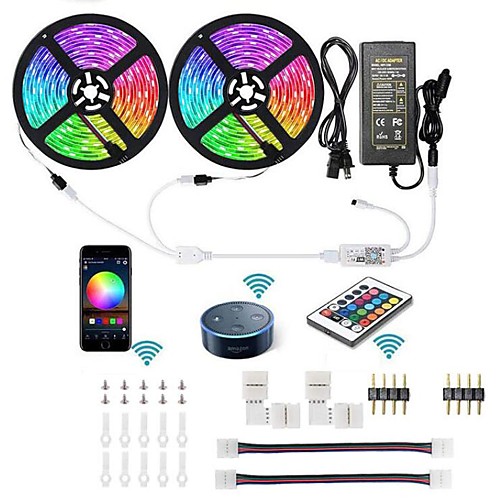 

KWB 2x5M Light Sets RGB Strip Lights Smart Lights 300 LEDs SMD5050 10mm 1 12V 6A Adapter 1Set Mounting Bracket 1 set RGB Waterproof APP Control Cuttable 100-240 V / Linkable / Self-adhesive