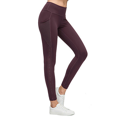 

Women's High Waist Yoga Pants Pocket Patchwork Fashion Black Purple Green Gray Mesh Elastane Running Fitness Gym Workout Tights Leggings Sport Activewear Comfort Tummy Control Butt Lift Moisture