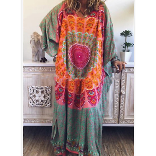 

Women's Shift Dress Maxi long Dress - 3/4 Length Sleeve Print Summer Casual Mumu 2020 Purple Yellow Green Gray S M L XL XXL XXXL XXXXXL