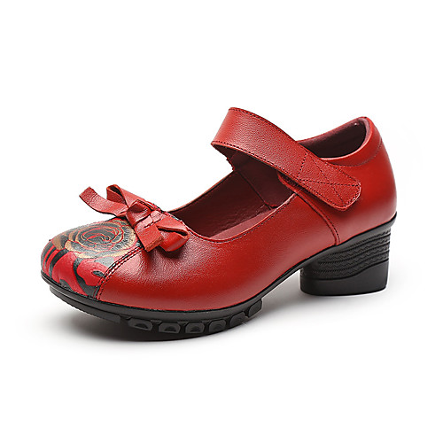 

Women's Heels 2020 Summer Cuban Heel Round Toe Classic British Daily Outdoor Leather / Nappa Leather Walking Shoes Dark Red / Black