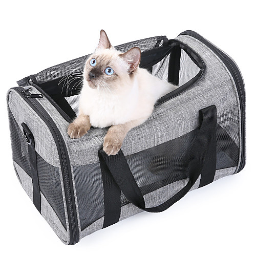 

Dog Cat Pets Travel Carrier Bag Airline Approved Pet Carrier Portable Washable Expandable Solid Colored Fashion Oxford Cloth Gray