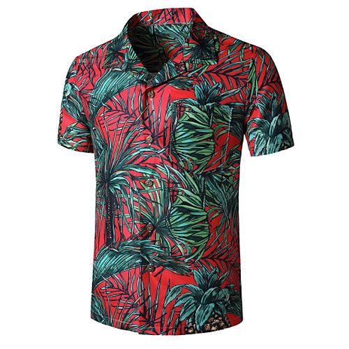

Men's Graphic Palm Tree Print Shirt Tropical Daily Button Down Collar Red / Short Sleeve