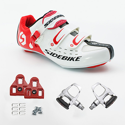 

SIDEBIKE Adults' Cycling Shoes With Pedals & Cleats Road Bike Shoes Carbon Fiber Cushioning Cycling Red and White Men's Cycling Shoes / Breathable Mesh