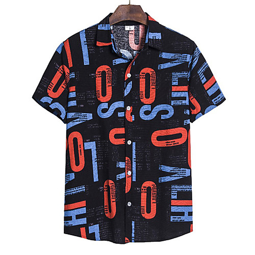 

Men's Letter Shirt - Cotton Vintage Street chic Holiday Weekend Black / Short Sleeve