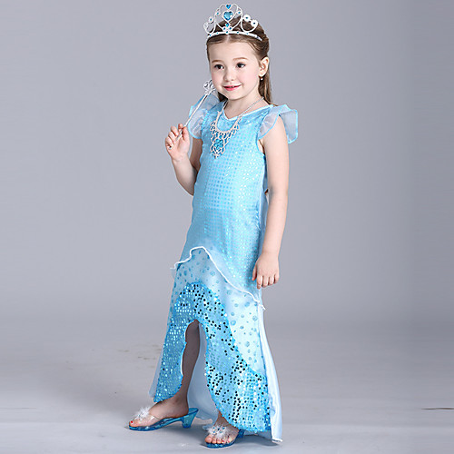 

The Little Mermaid Dress Flower Girl Dress Girls' Movie Cosplay A-Line Slip Blue Dress Children's Day Masquerade Satin / Tulle Sequin