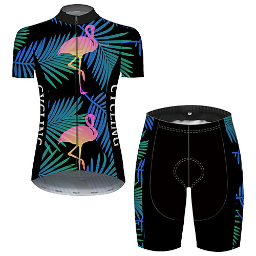 

21Grams Women's Short Sleeve Cycling Jersey with Shorts Black / Blue Flamingo Floral Botanical Bike Breathable Quick Dry Sports Flamingo Mountain Bike MTB Road Bike Cycling Clothing Apparel