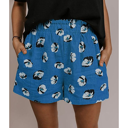 

Women's Basic Shorts Pants - Print Blue Red Yellow S / M / L
